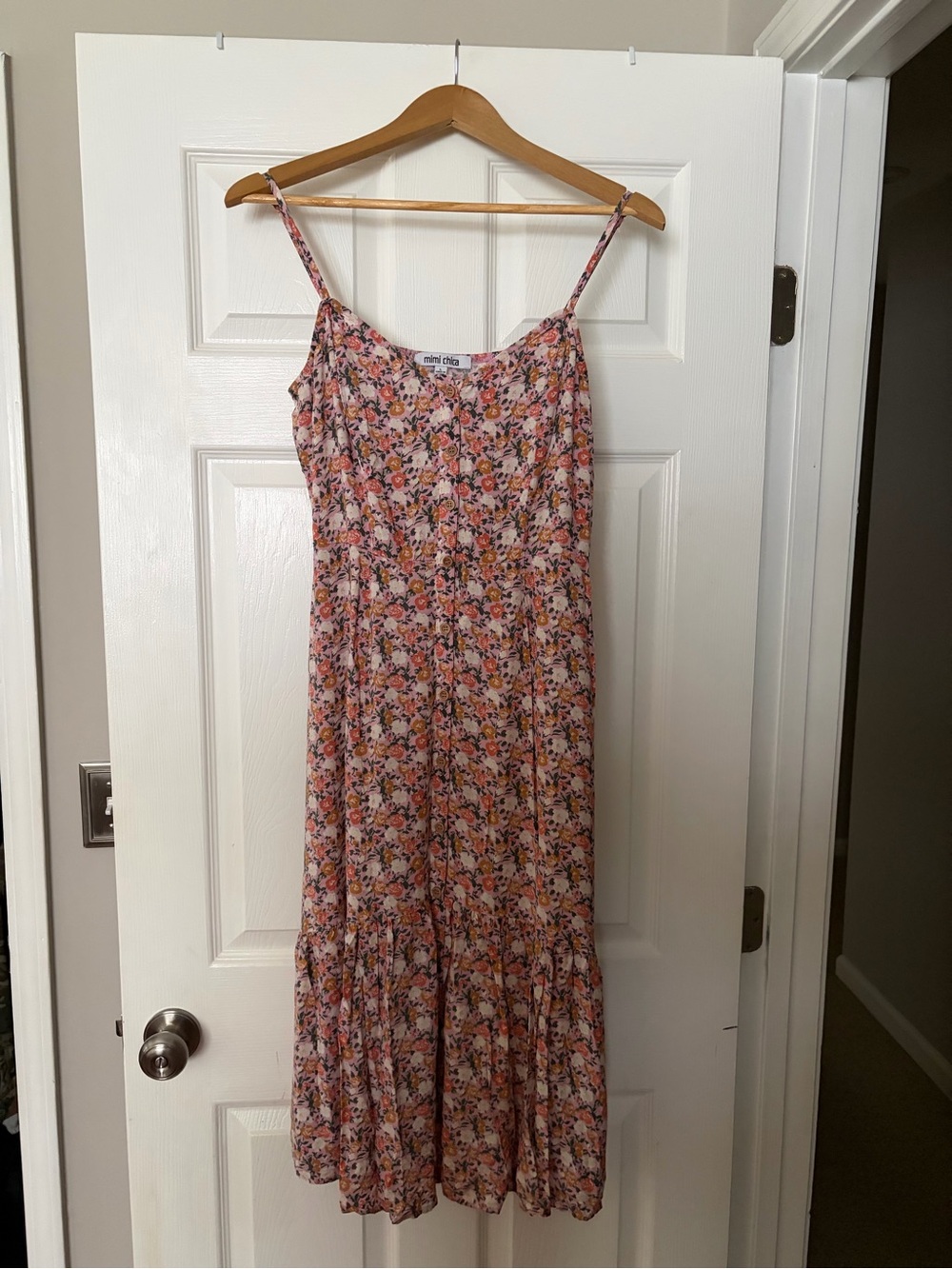 Mimi Chica Pink Floral Maxi Dress with Orange and Yellow Accents